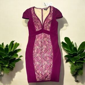 WOW Couture Dress Medium Magenta Lace Bodycon Y2K Glam Clubwear Party Mini NWT